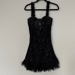 Black Sequin Feather Dress